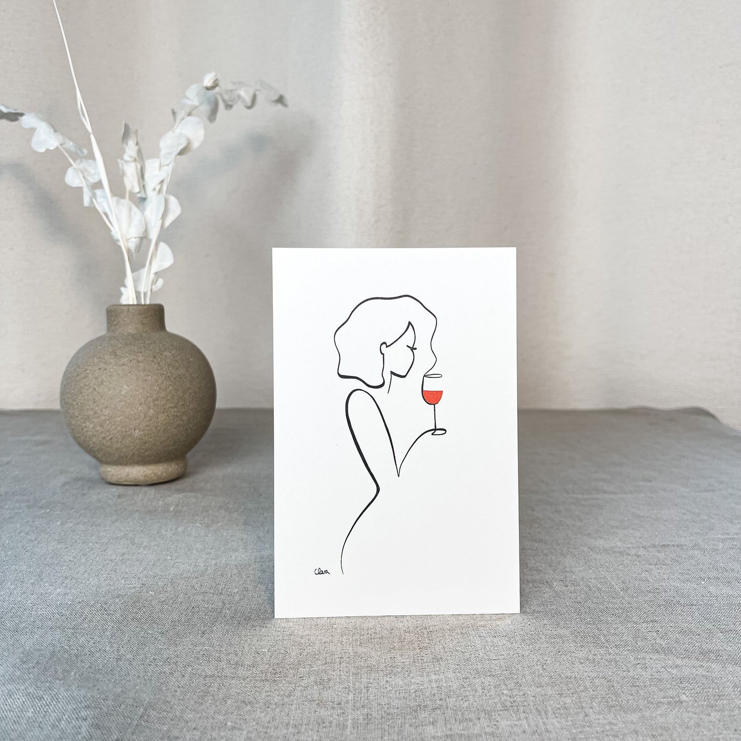 Frauen am Weinen Nr. 10-Kunst-JUDITH CLARA-10x15 cm (zartweiß) Papier 300g-one-line-art