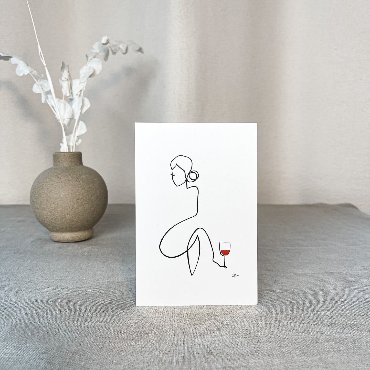 Frauen am Weinen Nr. 3-Kunst-JUDITH CLARA-10x15 cm (zartweiß) Papier 300g-one-line-art