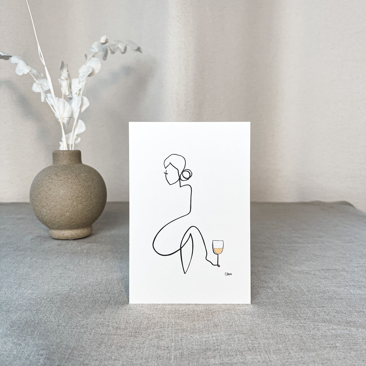 Frauen am Weinen Nr. 3-Kunst-JUDITH CLARA-10x15 cm (zartweiß) Papier 300g-one-line-art