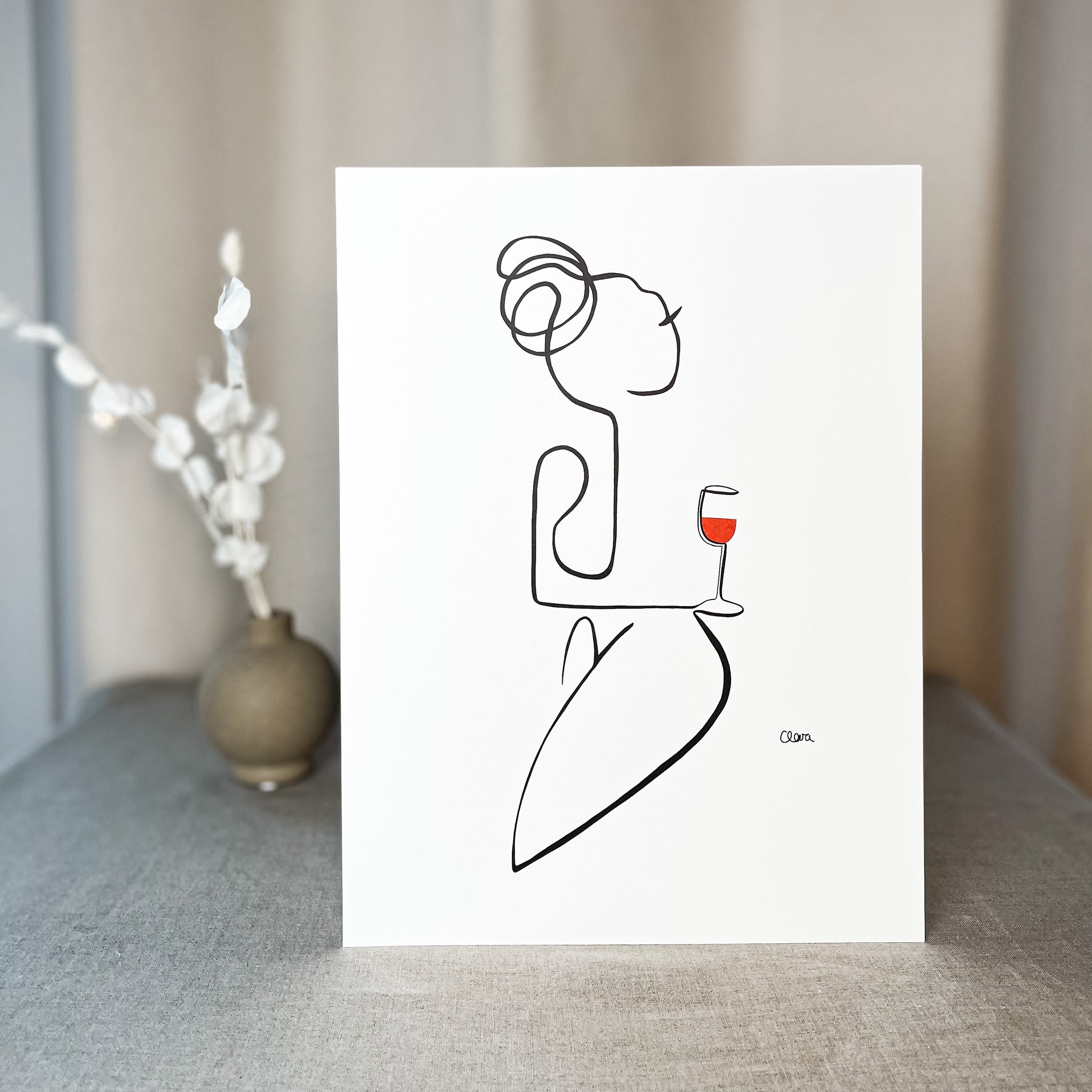 Frauen am Weinen Nr. 5-Kunst-JUDITH CLARA-30x40 cm (zartweiß) Papier 300g-one-line-art