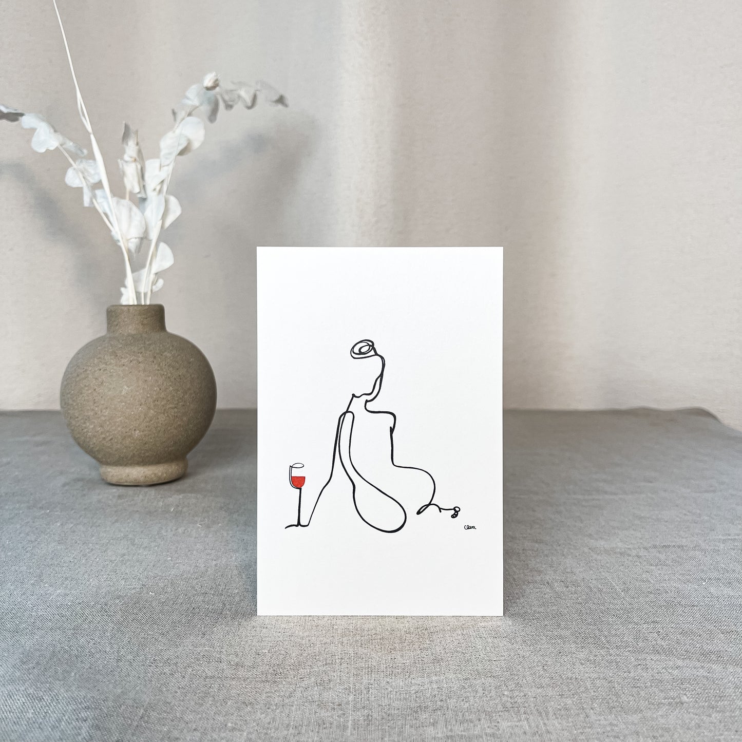 Frauen am Weinen Nr. 8-Kunst-JUDITH CLARA-10x15 cm (zartweiß) Papier 300g-one-line-art