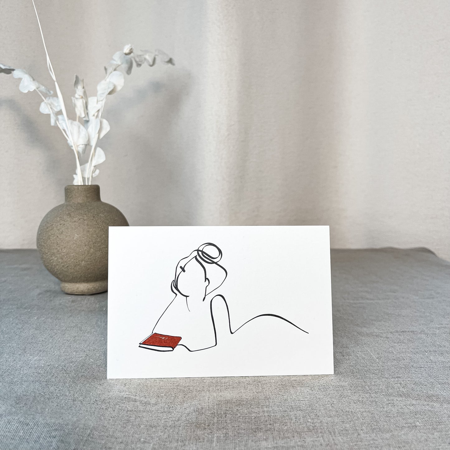 Frauen und Bücher Nr. 2-Kunstdruck-JUDITH CLARA-15x10 cm (zartweiß) Papier 300g-one-line-art