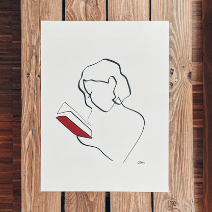 Frauen und Bücher Nr. 1-Kunstdruck-JUDITH CLARA-30x40 cm *Limited* (creme weiß) Papier 300g-one-line-art