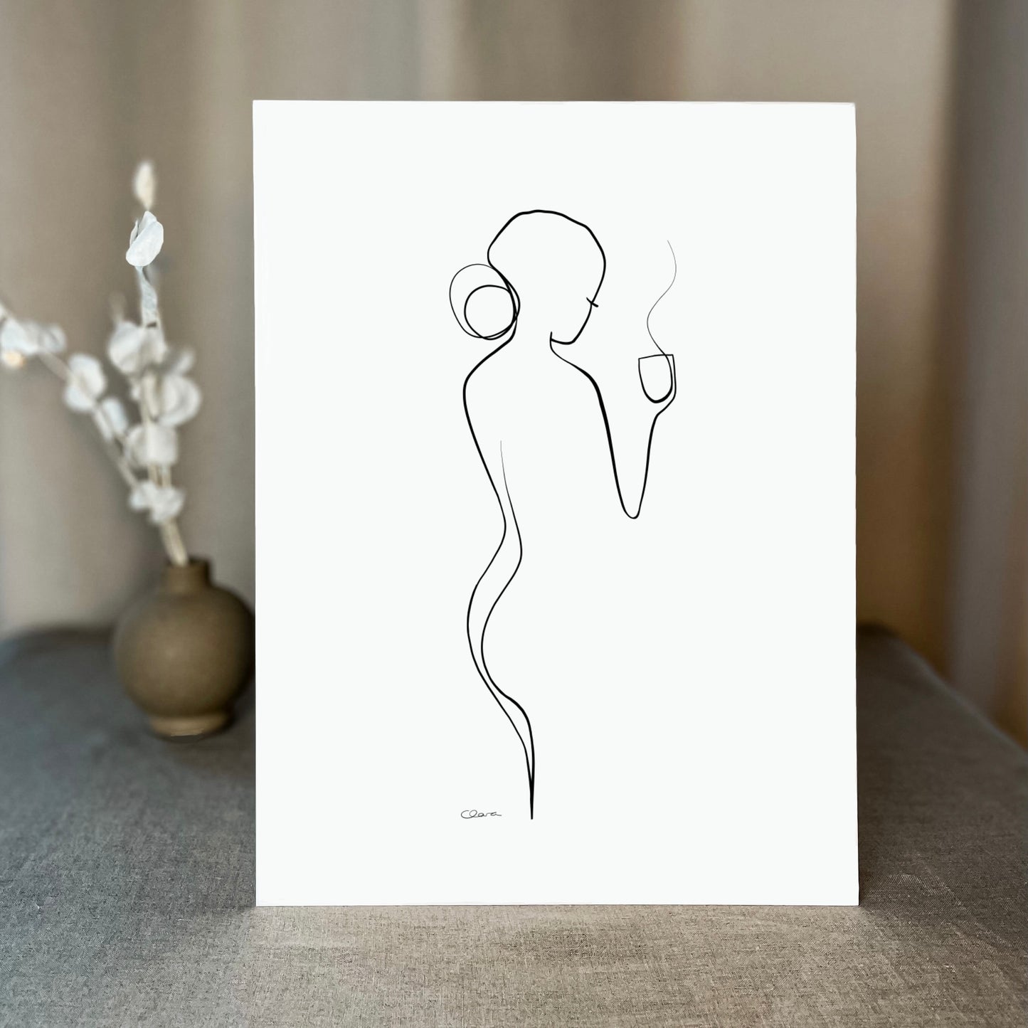 Kaffee oder Tee? Nr. 2-JUDITH CLARA-30x40 cm (zartweiß) Papier 300g-one-line-art
