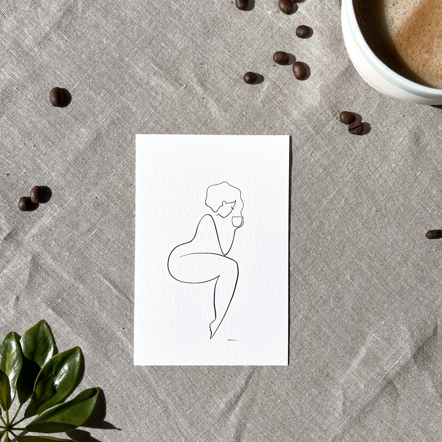 Kaffee oder Tee? Nr. 8-JUDITH CLARA-10x15 cm (zartweiß) Papier 300g-one-line-art