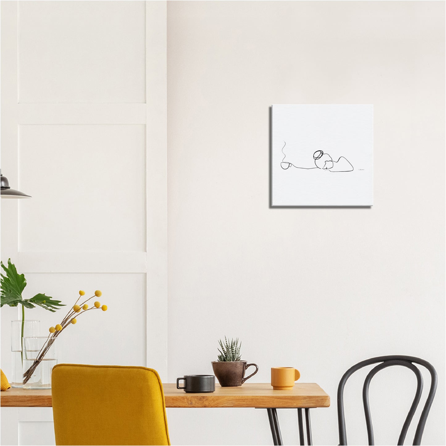 Kaffee oder Tee? Nr. 5-JUDITH CLARA-40x40 cm Leinwand-one-line-art