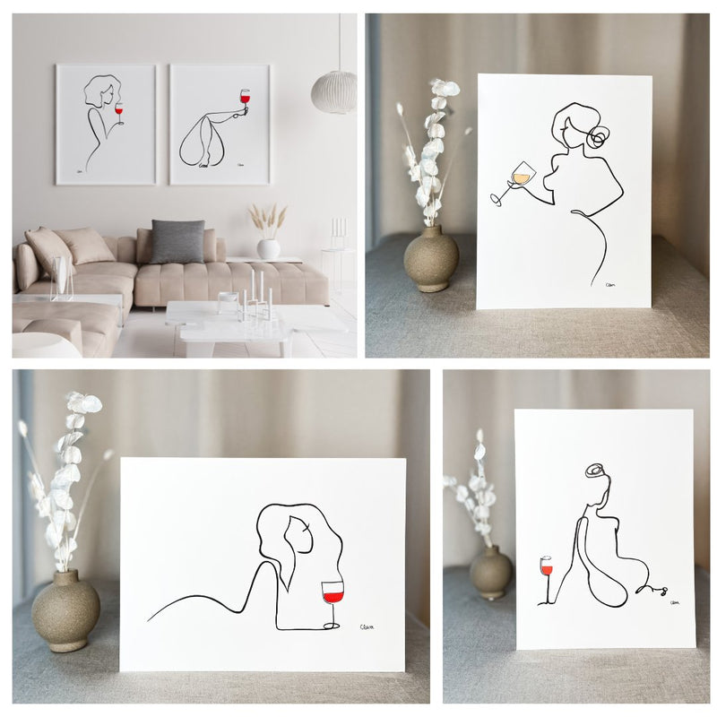 Kunst Kollektion mit Frauen und Wein