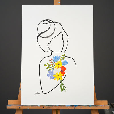 Zeichnung aus einer Linie mit bunten Blumen von Judith Clara 2026