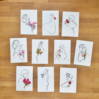 10er Set - Kunstkarten - Frauen in der Blüte