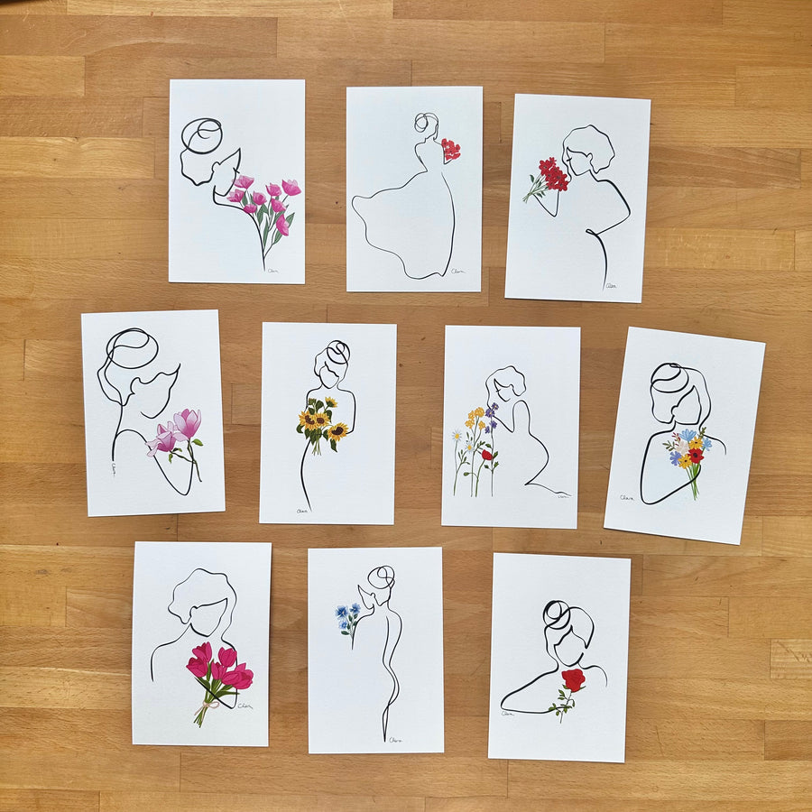 10er Set - Kunstkarten - Frauen in der Blüte