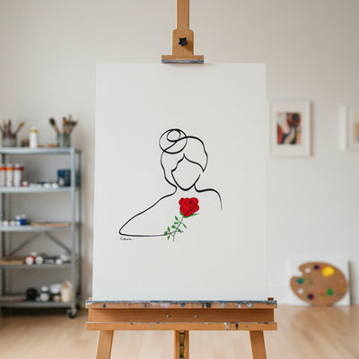Frauenportrait mit Blume gezeichnet aus einer Linie von Judith Clara