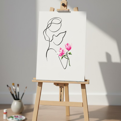 Ein Bild der Künstlerin Judith Clara zeigt eine Frau mit zwei Magnolien Blüten