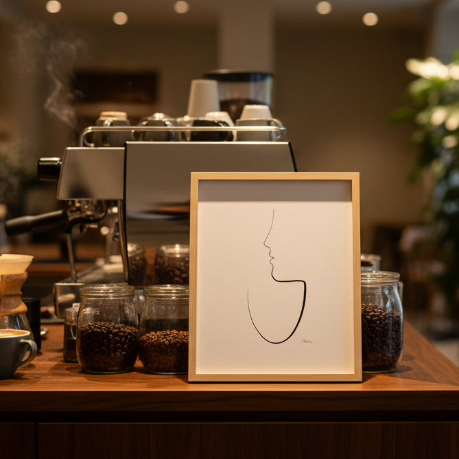 Kaffee oder Tee ? Nr. 9-JUDITH CLARA-30x40 cm (zartweiß) Papier 300g-one-line-art