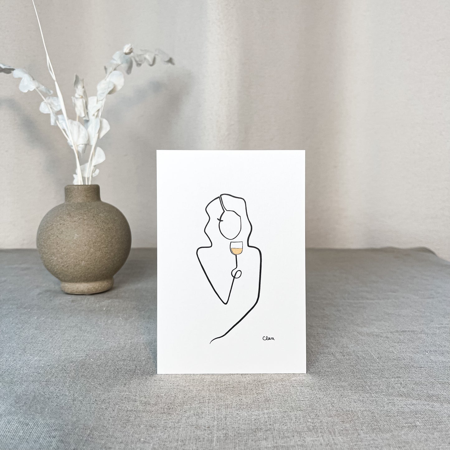 Frauen am Weinen Nr. 1-Kunst-JUDITH CLARA-10x15 cm (zartweiß) Papier 300g-one-line-art