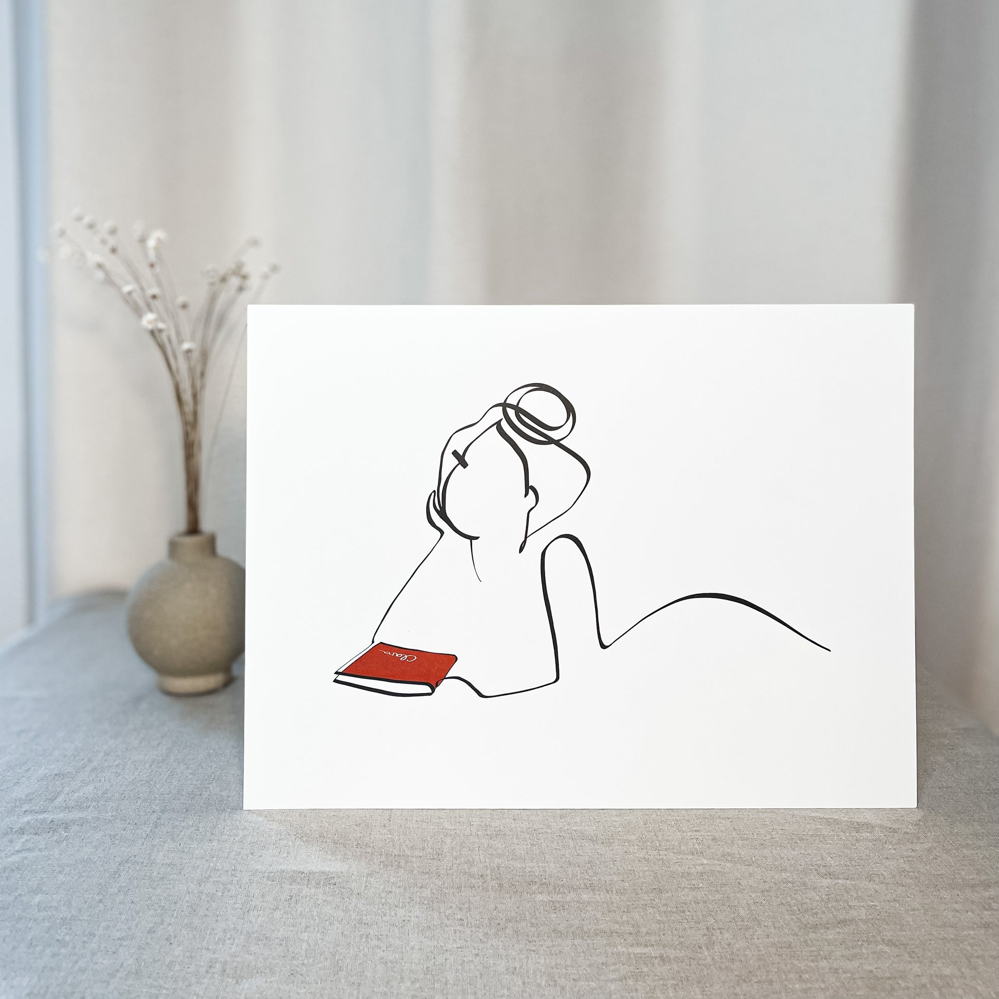 Frauen und Bücher Nr. 2-Kunstdruck-JUDITH CLARA-40x30 cm (zartweiß) Papier 300g-one-line-art