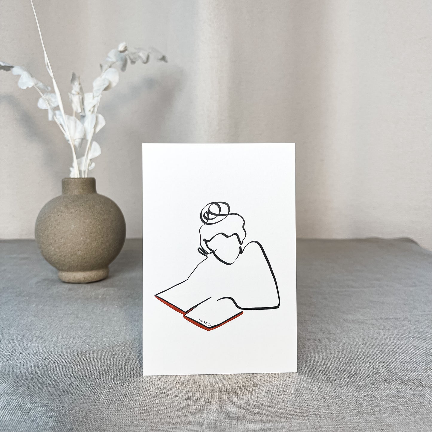 Frauen und Bücher Nr. 3-Kunstdruck-JUDITH CLARA-10x15 cm (zartweiß) Papier 300g-one-line-art