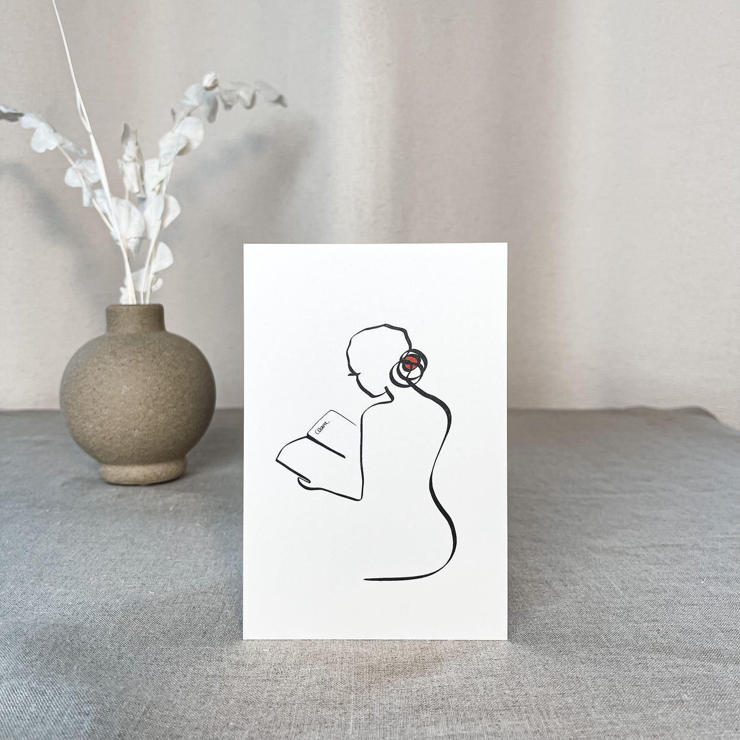 Frauen und Bücher Nr. 4-Kunstdruck-JUDITH CLARA-10x15 cm (zartweiß) Papier 300g-one-line-art