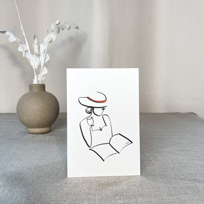 Frauen und Bücher Nr. 5-Kunstdruck-JUDITH CLARA-10x15 cm (zartweiß) Papier 300g-one-line-art