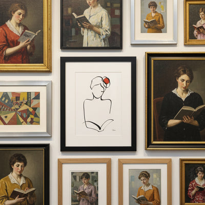 Frauen und Bücher Nr. 8-Kunstdruck-JUDITH CLARA-30x40 cm (zartweiß) Papier 300g-one-line-art