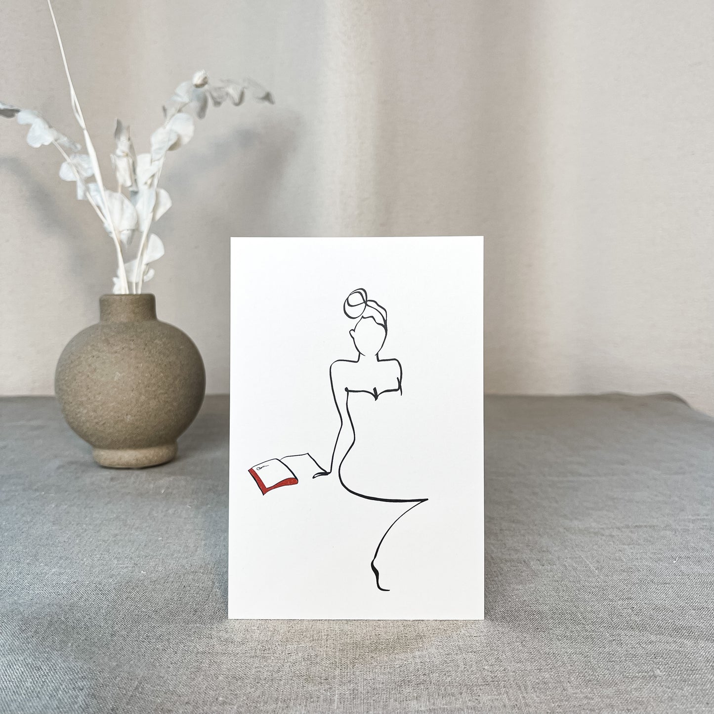 Frauen und Bücher Nr. 9-Kunstdruck-JUDITH CLARA-10x15 cm (zartweiß) Papier 300g-one-line-art