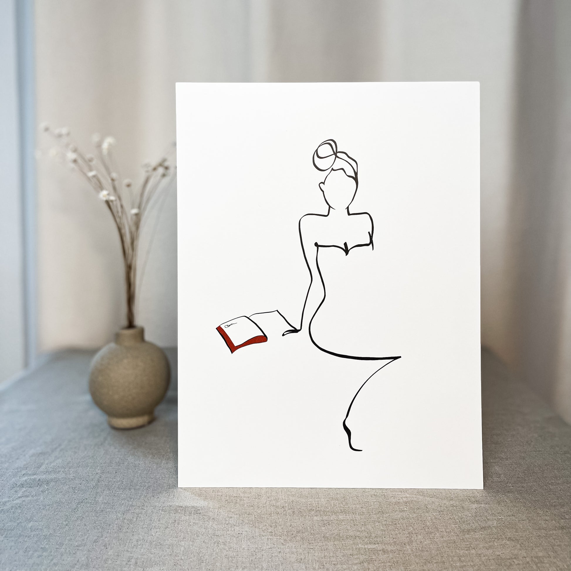 Frauen und Bücher Nr. 9-Kunstdruck-JUDITH CLARA-30x40 cm (zartweiß) Papier 300g-one-line-art