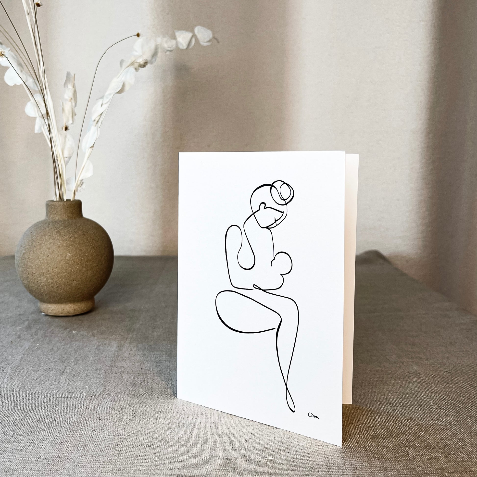 Mutter und Kind 5er Set-Grußkarte-JUDITH CLARA-12x17 cm Grußkarte (zartweiß) Papier 300g-one-line-art