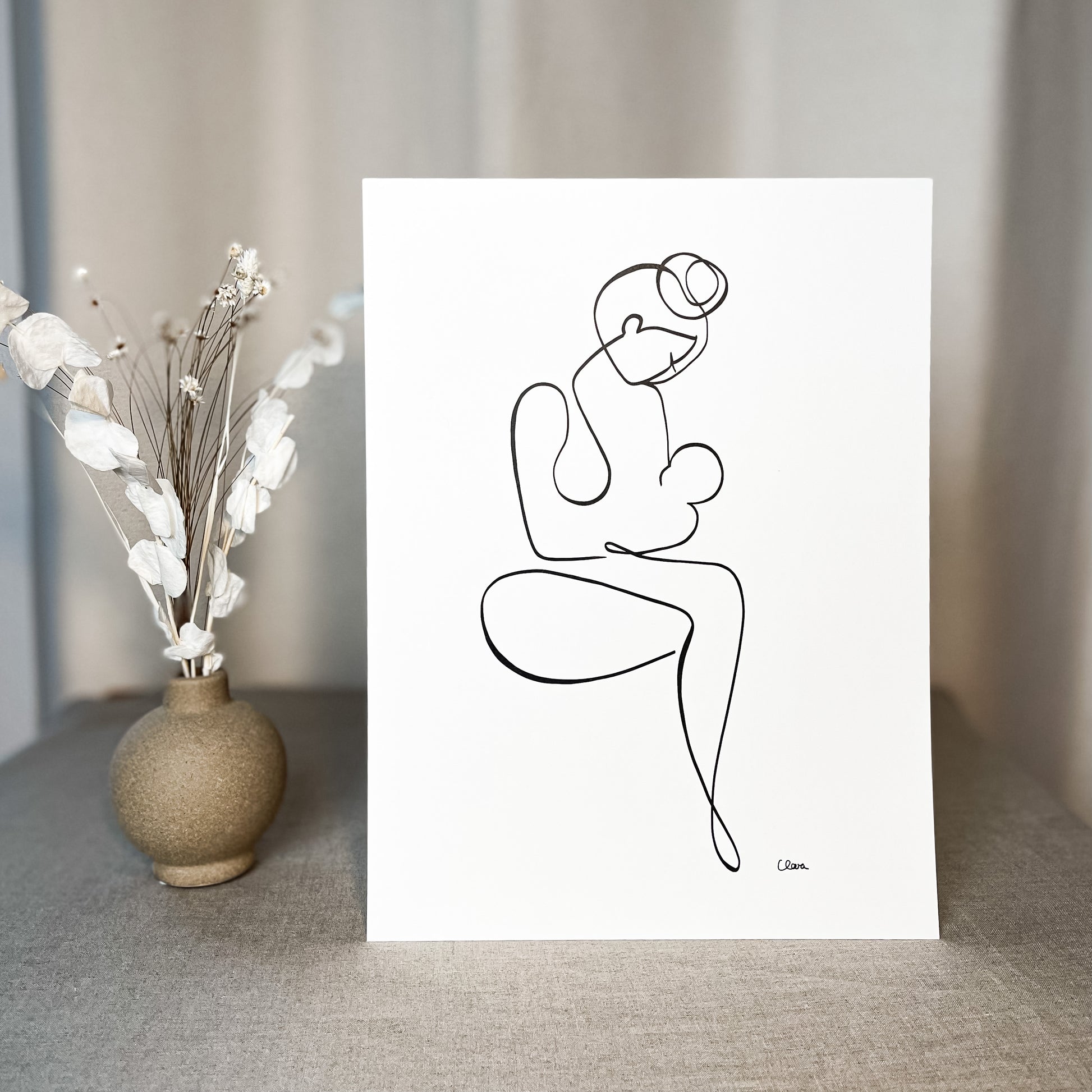 Mutter und Kind Nr. 1-Grußkarte-JUDITH CLARA-30x40 cm (zartweiß) Papier 300g-one-line-art