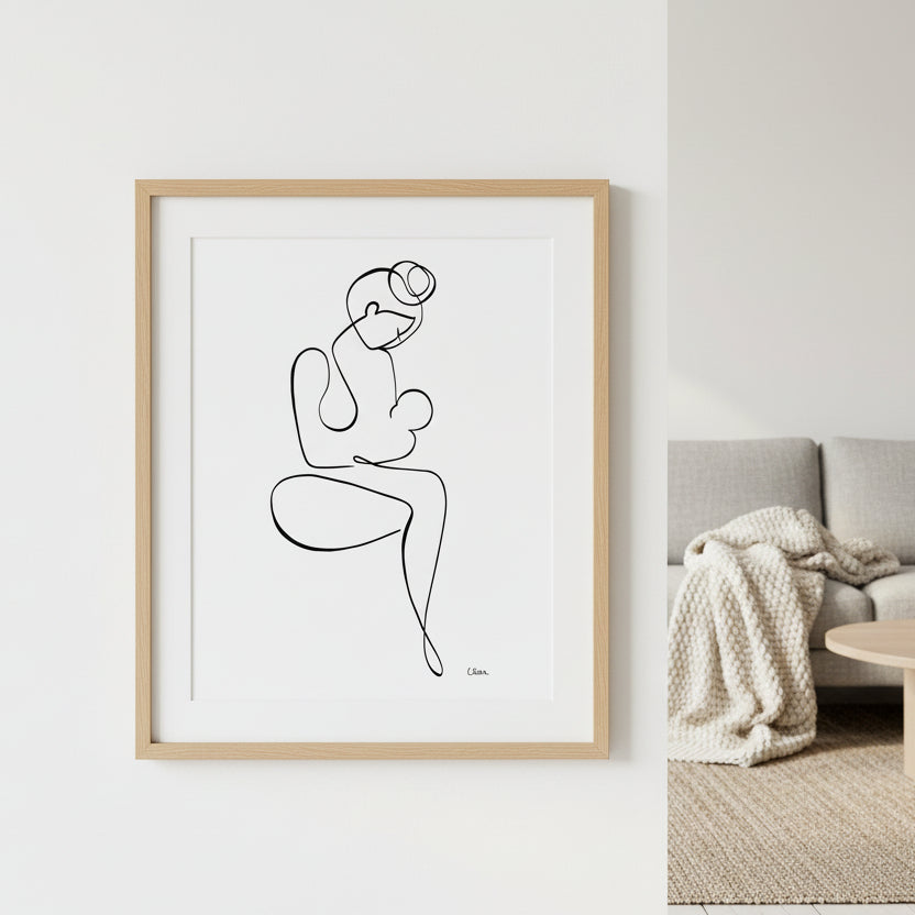 Mutter und Kind Nr. 1-Grußkarte-JUDITH CLARA-30x40 cm (zartweiß) Papier 300g-one-line-art