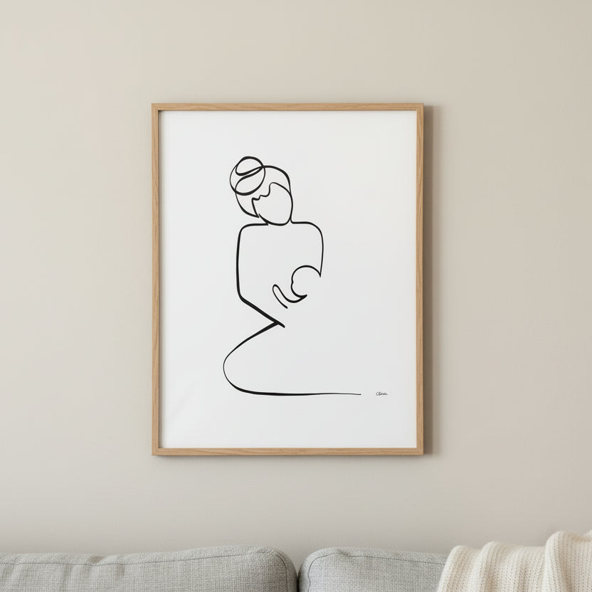 Mutter und Kind Nr. 2-Leinwand-JUDITH CLARA-30x40 cm (zartweiß) Papier 300g-one-line-art