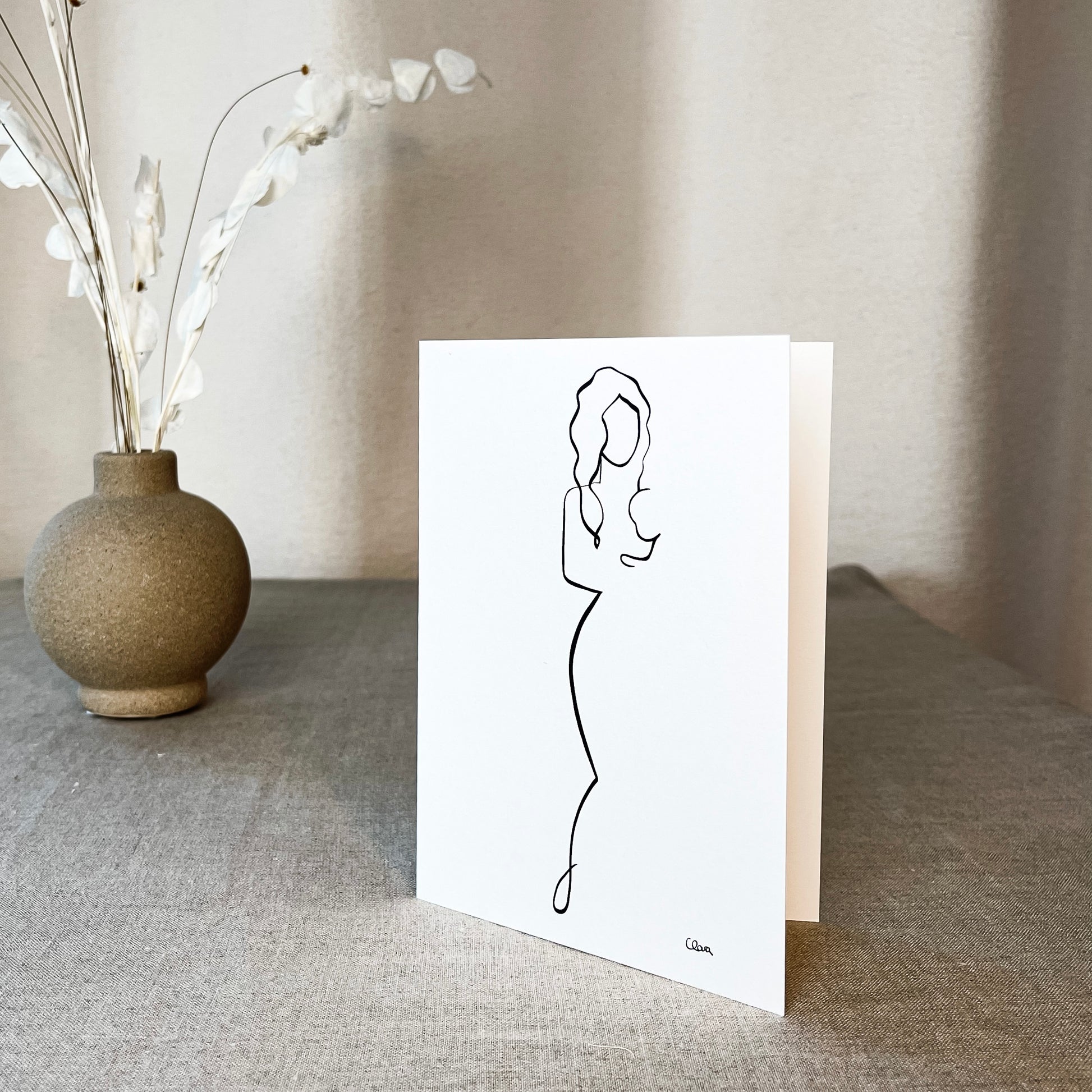 Mutter und Kind Nr. 3-Leinwand-JUDITH CLARA-12x17 cm Grußkarte Papier 300 g (zartweiß)-one-line-art