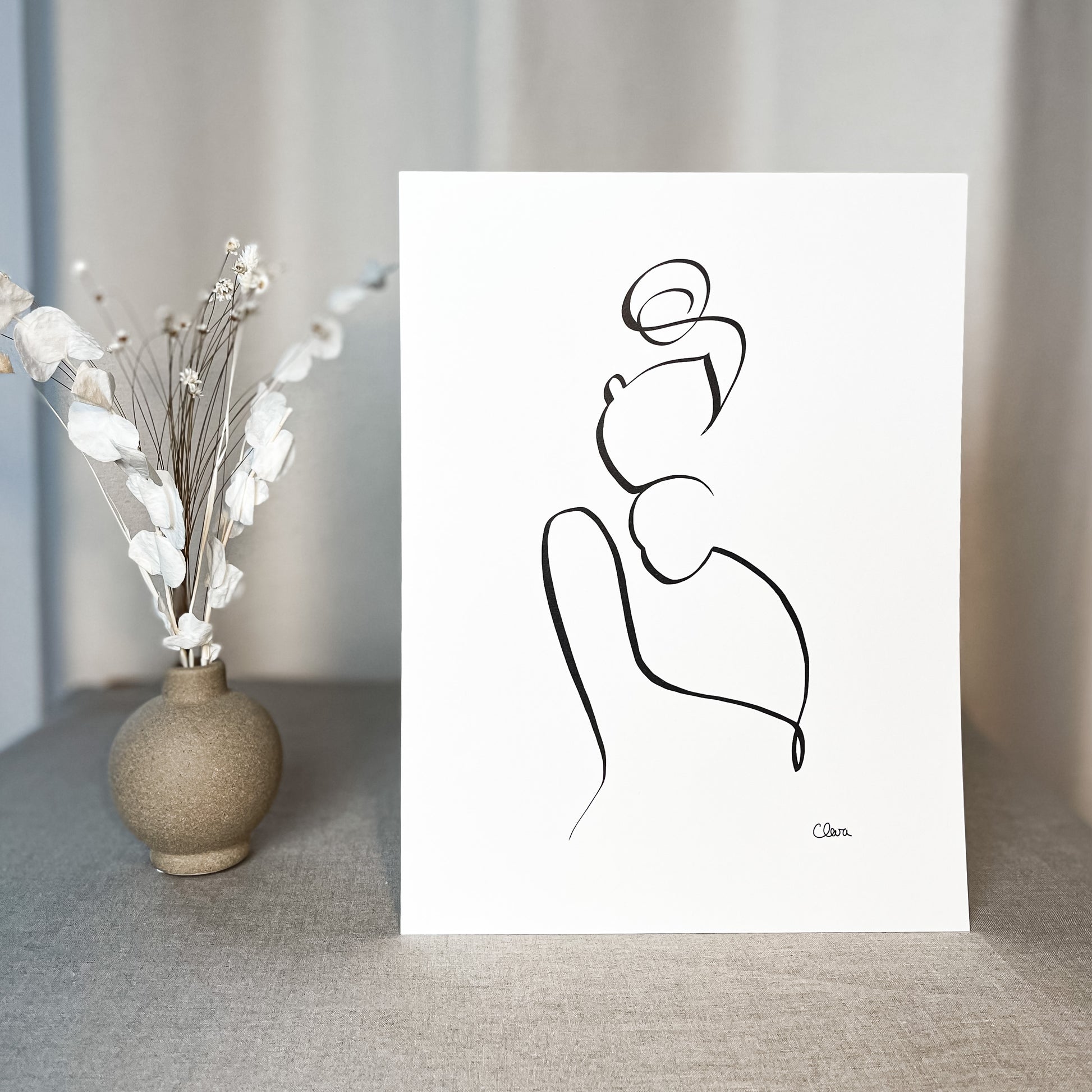 Mutter und Kind Nr. 4-Grußkarte-JUDITH CLARA-30x40 cm (zartweiß) Papier 300g-one-line-art