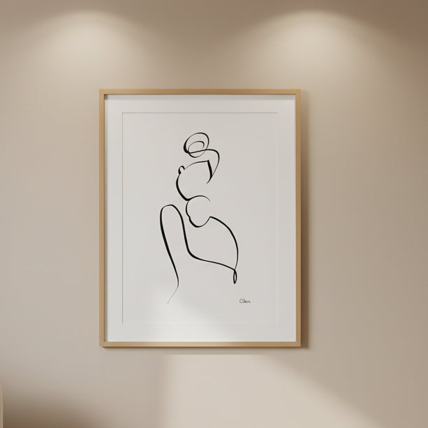 Mutter und Kind Nr. 4-Grußkarte-JUDITH CLARA-30x40 cm (zartweiß) Papier 300g-one-line-art