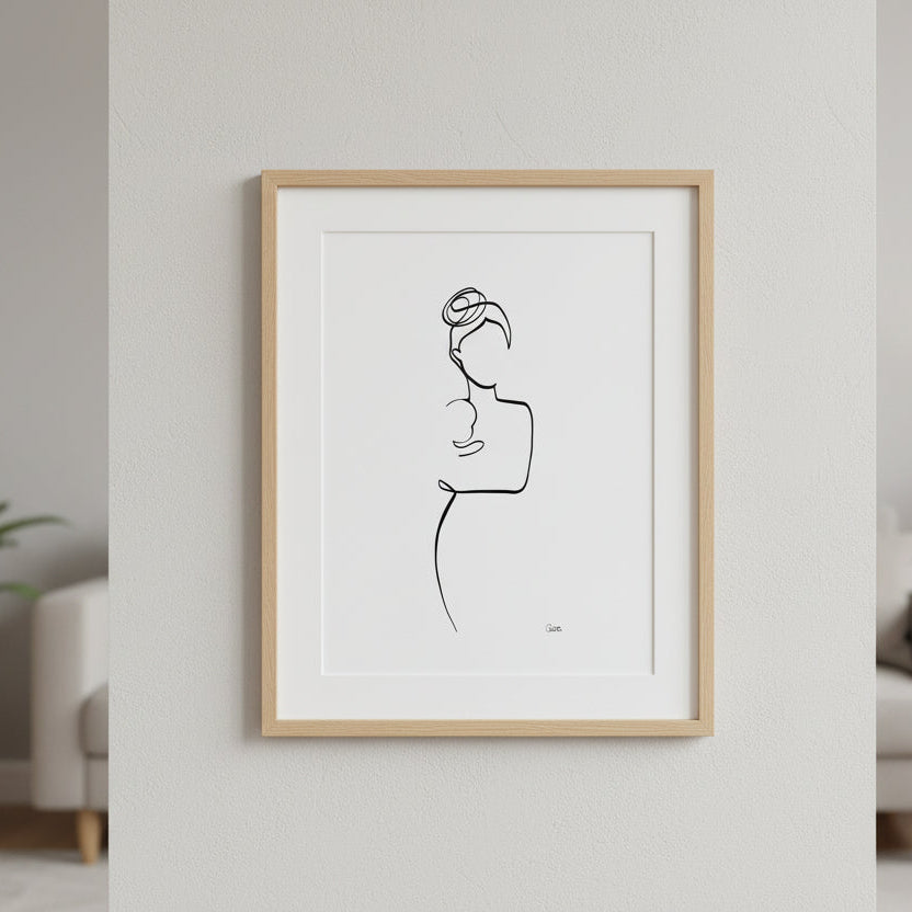 Mutter und Kind Nr. 5-Leinwand-JUDITH CLARA-30x40 cm (zartweiß) Papier 300g-one-line-art