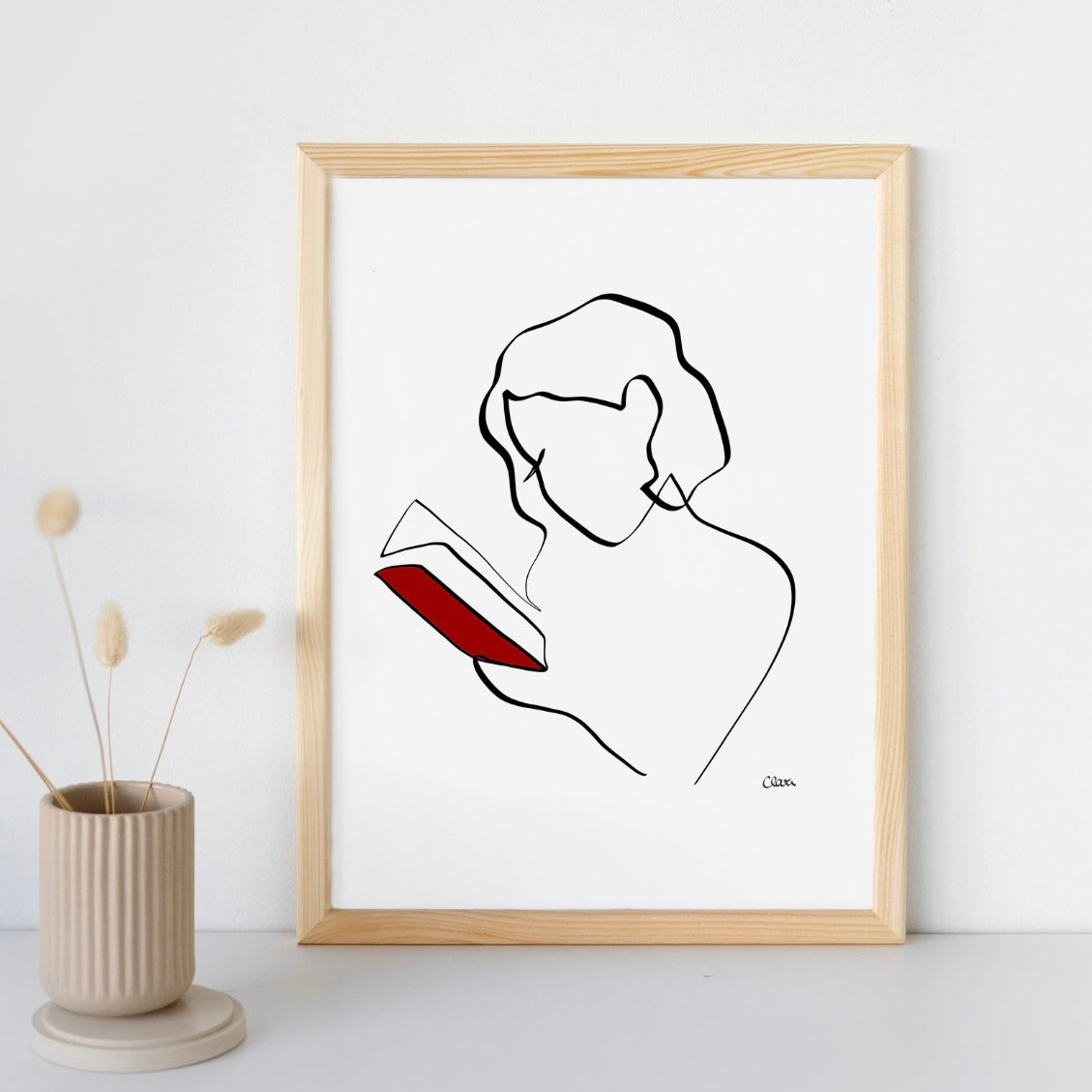 Frauen und Bücher Nr. 1-Kunstdruck-JUDITH CLARA-30x40 cm (zartweiß) Papier 300g-one-line-art