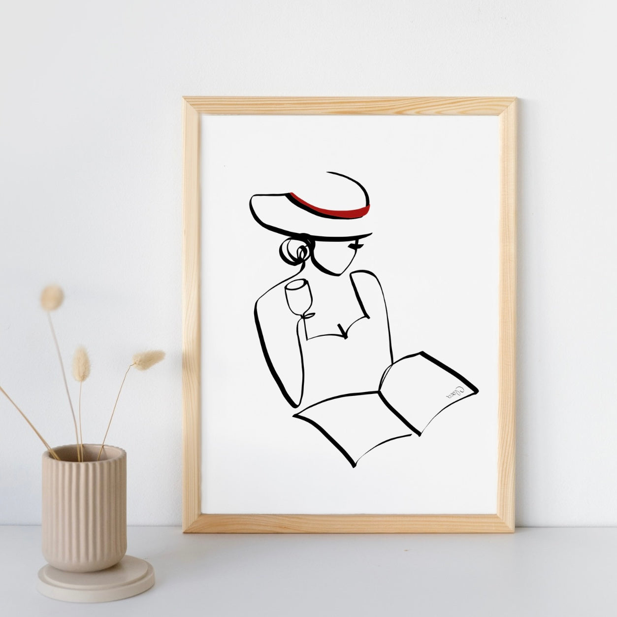 Frauen und Bücher Nr. 5-Kunstdruck-JUDITH CLARA-30x40 cm (zartweiß) Papier 300g-one-line-art