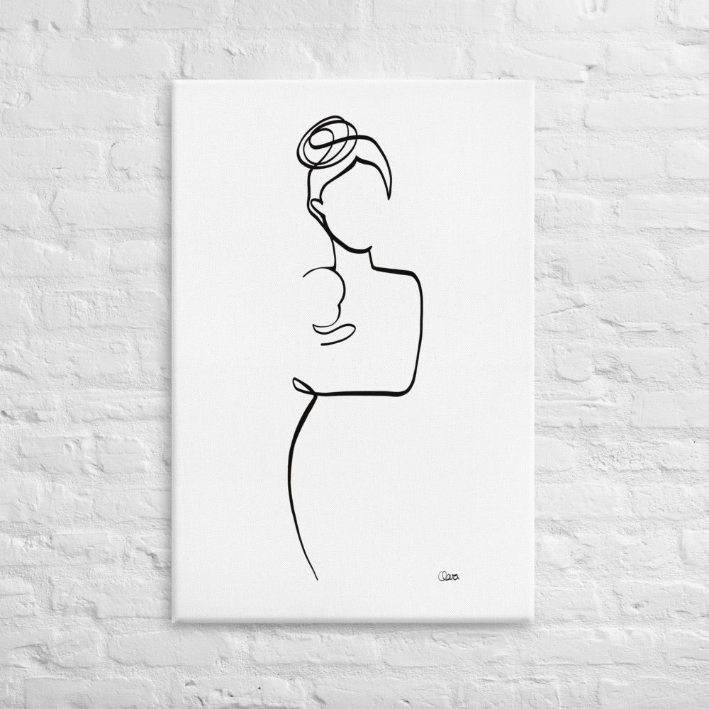 Mutter und Kind Nr. 5-Leinwand-JUDITH CLARA-30x40 cm (zartweiß) Papier 300g-one-line-art