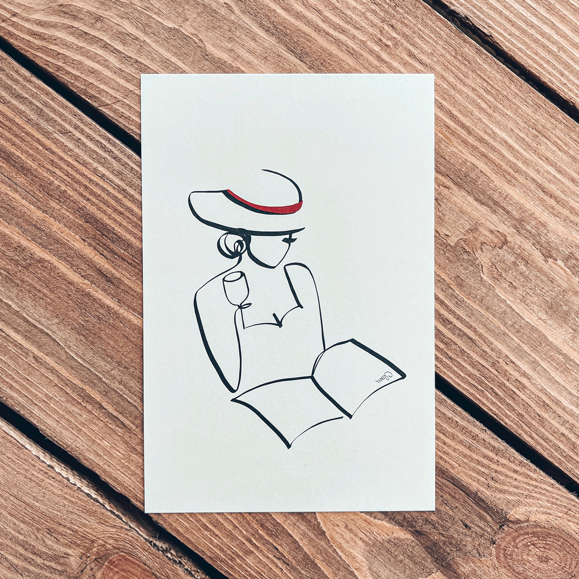 Frauen und Bücher Nr. 5-Kunstdruck-JUDITH CLARA-10x15 cm *Limited* (creme weiß) Papier 300g-one-line-art