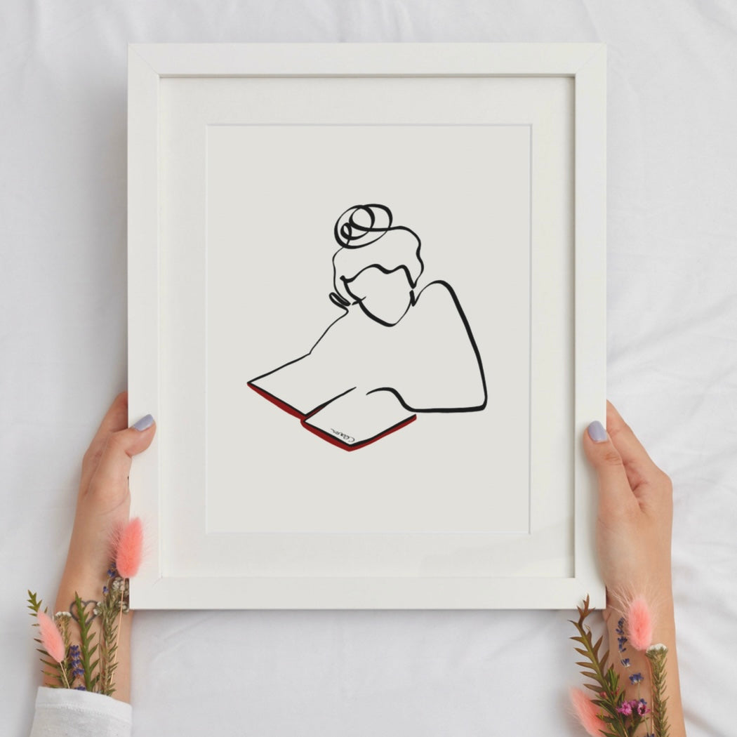 Frauen und Bücher Nr. 3-Kunstdruck-JUDITH CLARA-30x40 cm (zartweiß) Papier 300g-one-line-art