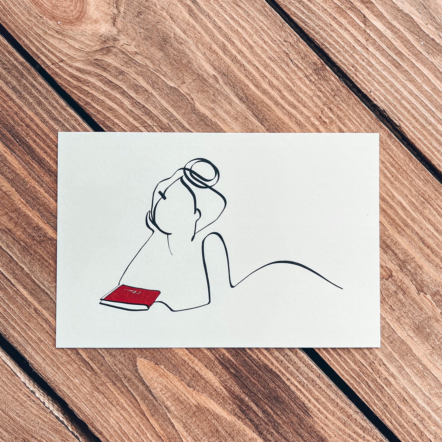 Frauen und Bücher Nr. 2-Kunstdruck-JUDITH CLARA-15x10 cm *Limited* (creme weiß) Papier 300g-one-line-art