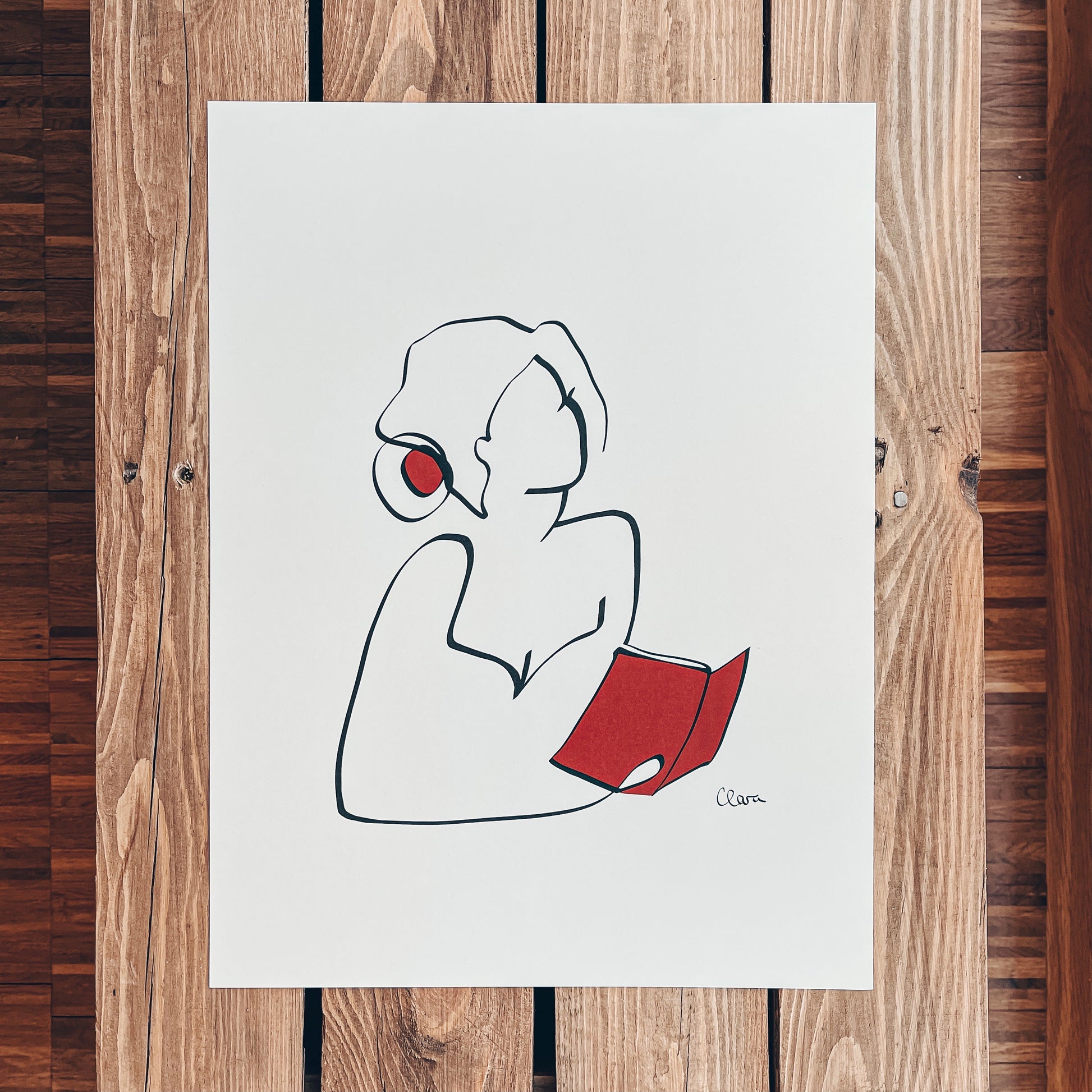 Frauen und Bücher Nr. 6-Kunstdruck-JUDITH CLARA-30x40 cm *Limited* (creme weiß) Papier 300g-one-line-art