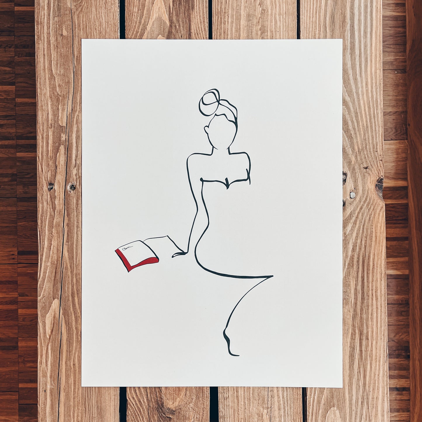 Frauen und Bücher Nr. 9-Kunstdruck-JUDITH CLARA-30x40 cm *Limited* (creme weiß) Papier 300g-one-line-art