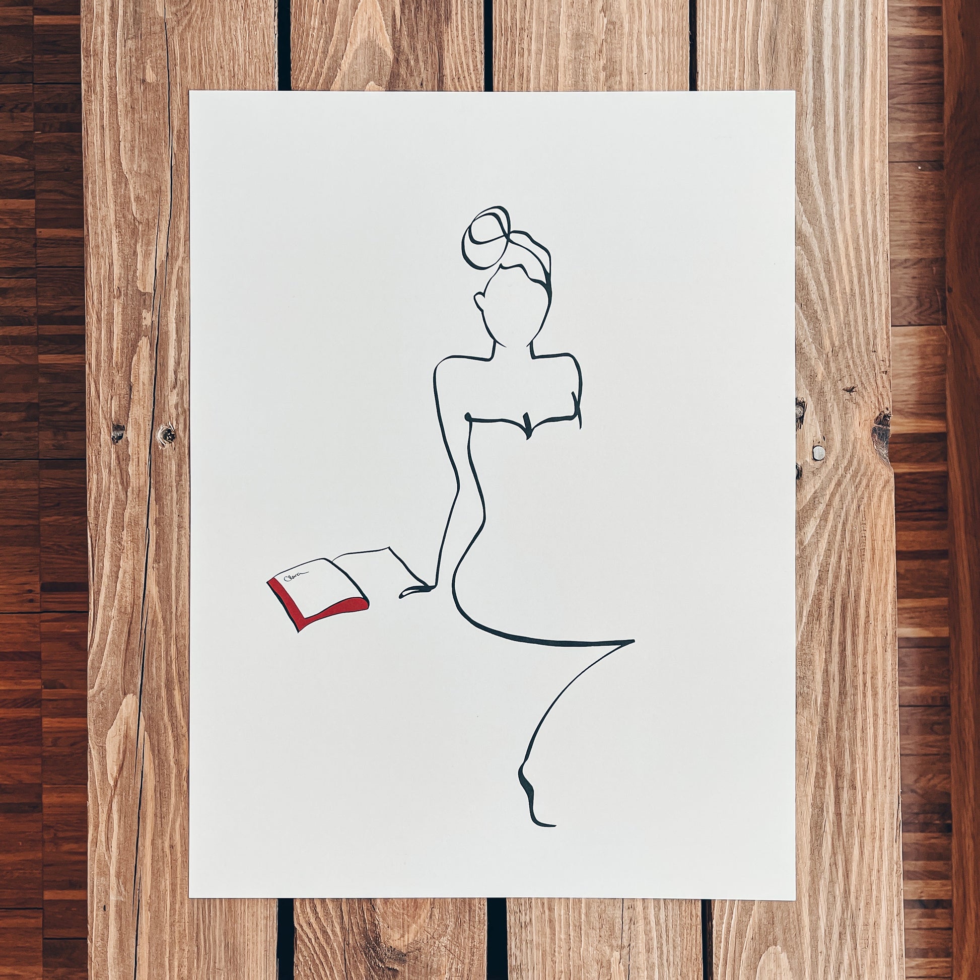 Frauen und Bücher Nr. 9-Kunstdruck-JUDITH CLARA-30x40 cm *Limited* (creme weiß) Papier 300g-one-line-art