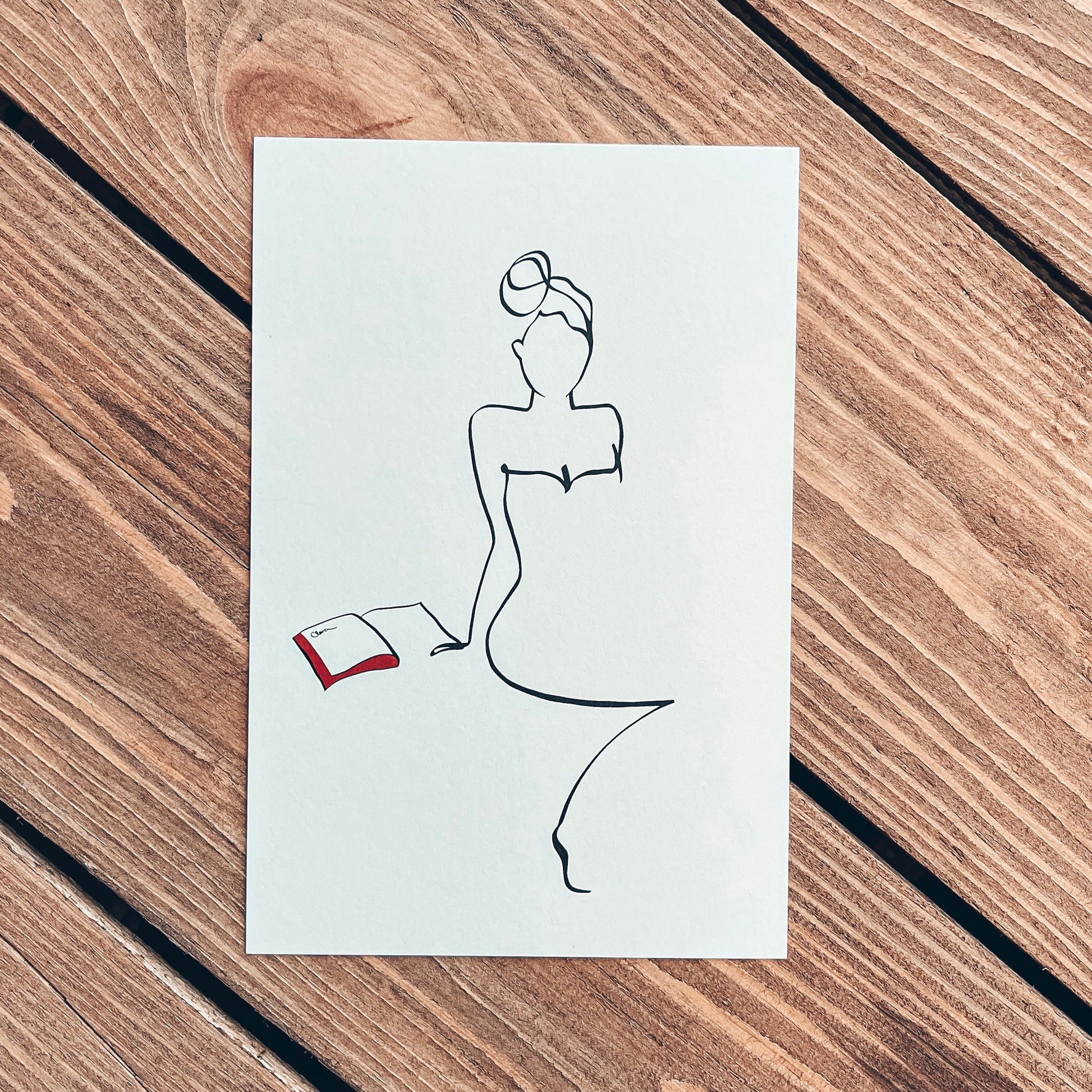 Frauen und Bücher Nr. 9-Kunstdruck-JUDITH CLARA-10x15 cm *Limited* (creme weiß) Papier 300g-one-line-art