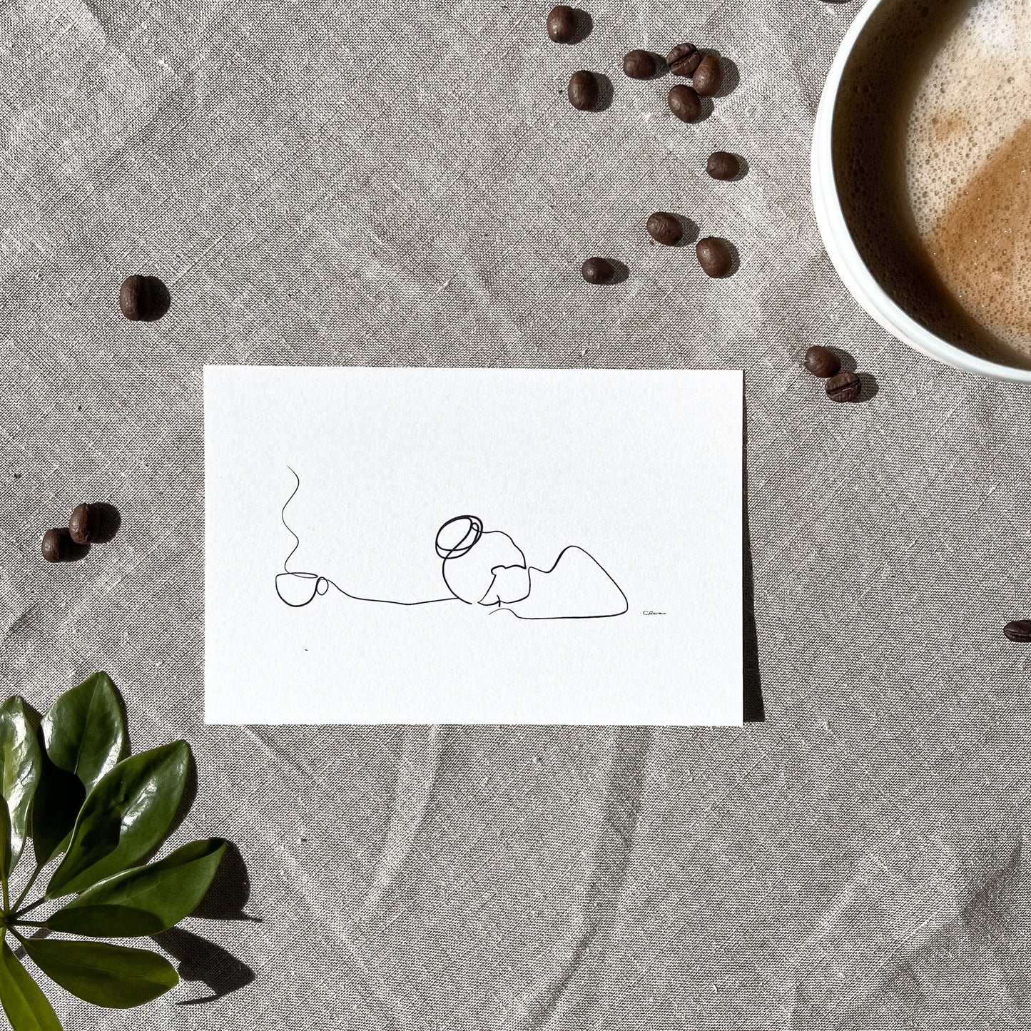 Kaffee oder Tee? Nr. 5-JUDITH CLARA-15x10 cm (zartweiß) Papier 300g-one-line-art