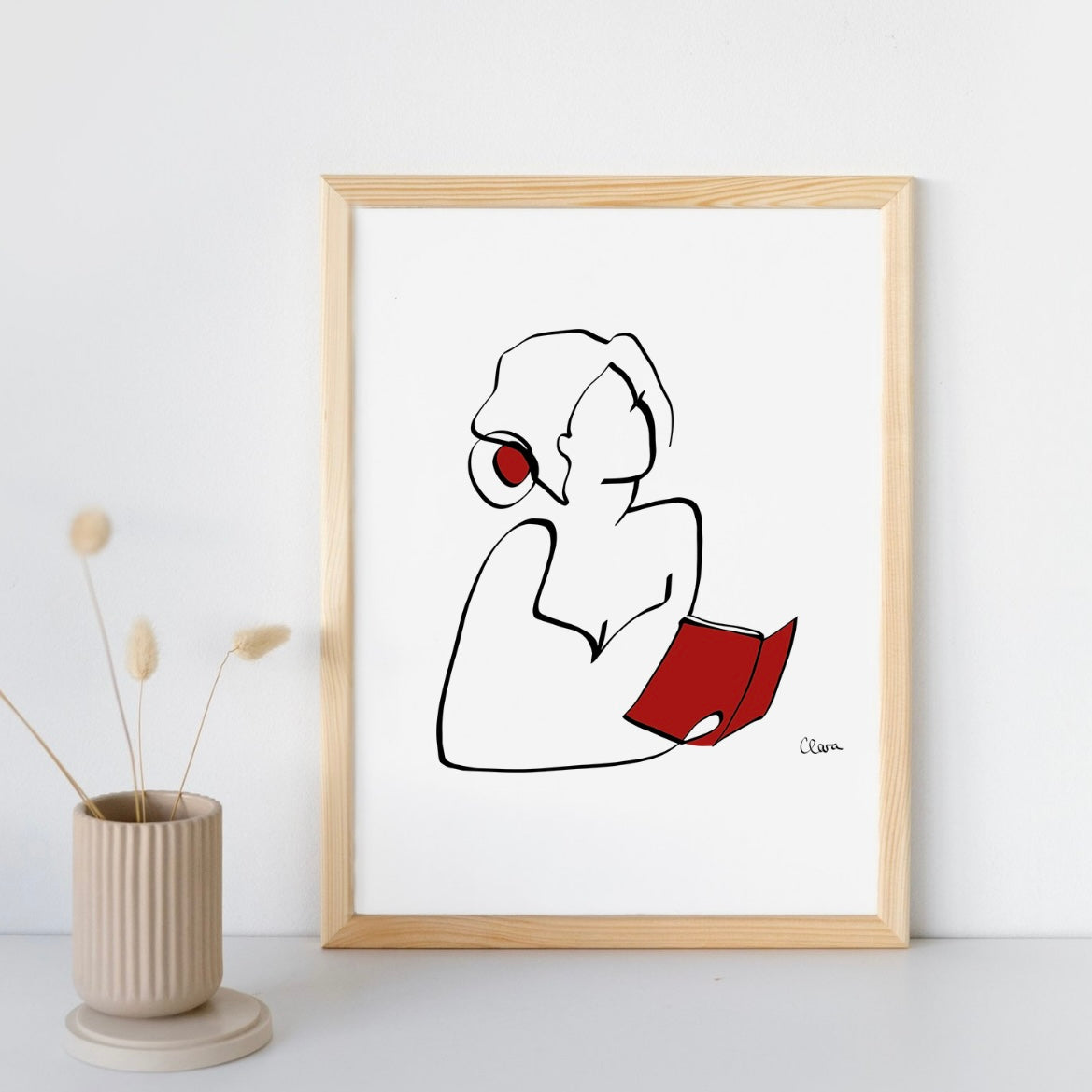 Frauen und Bücher Nr. 6-Kunstdruck-JUDITH CLARA-30x40 cm (zartweiß) Papier 300g-one-line-art