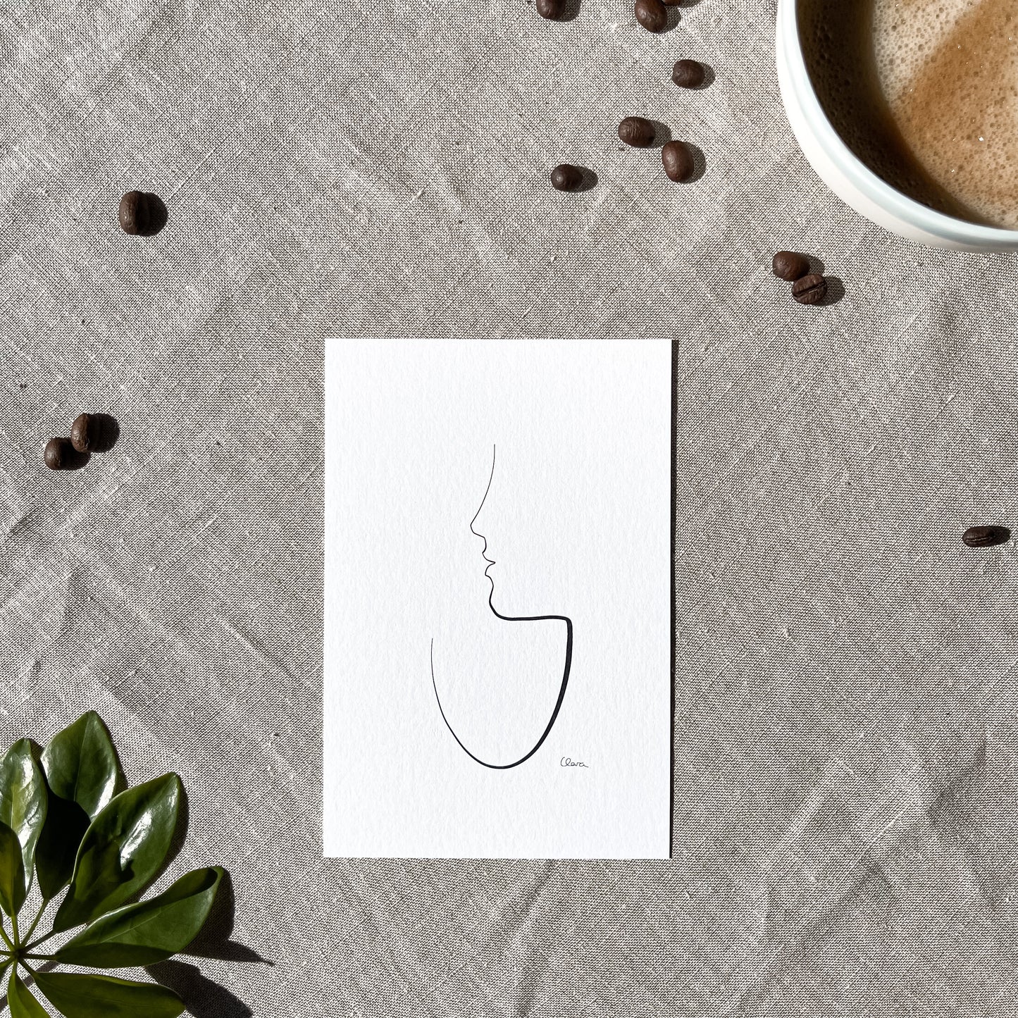 Kaffee oder Tee ? Nr. 9-JUDITH CLARA-10x15 cm (zartweiß) Papier 300g-one-line-art