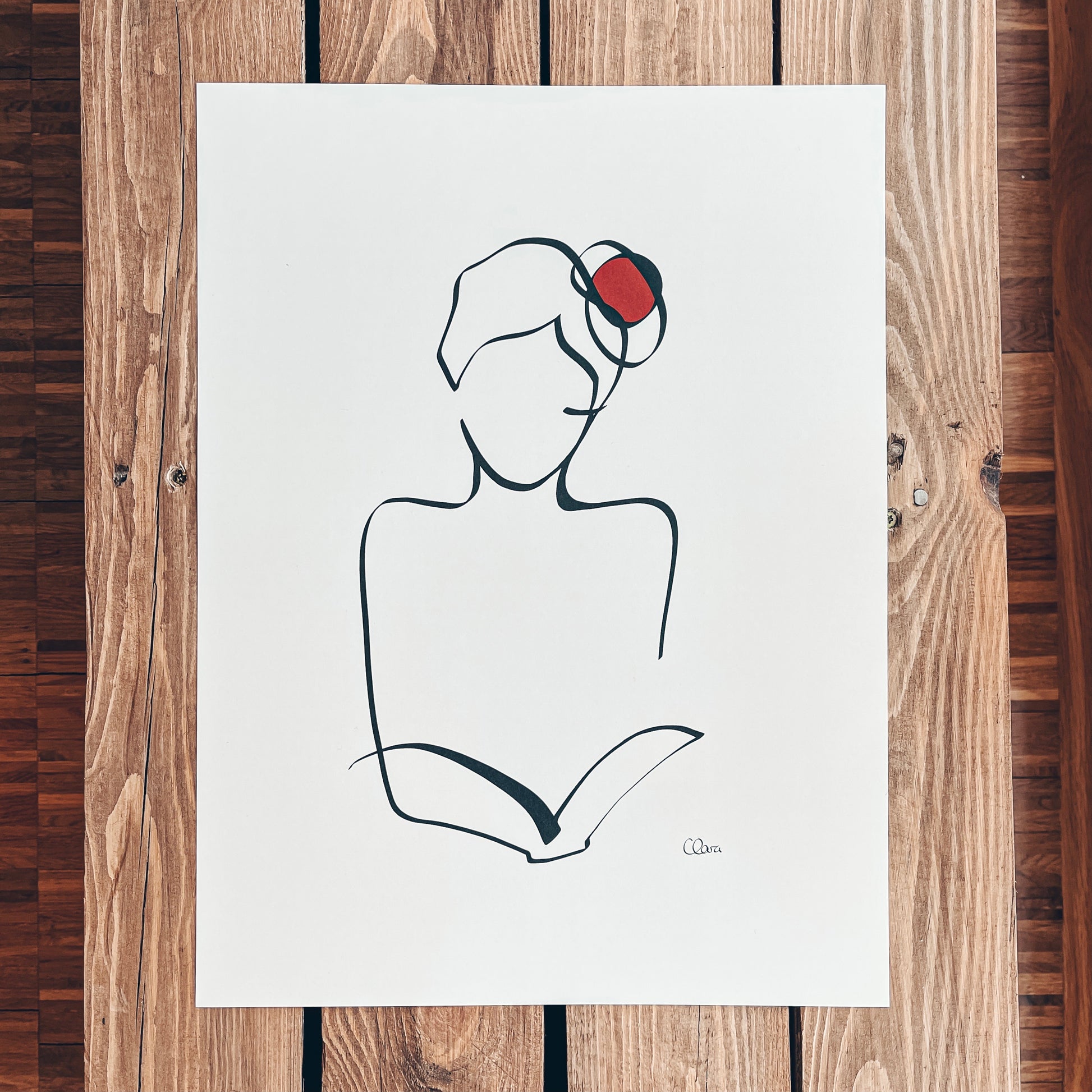 Frauen und Bücher Nr. 8-Kunstdruck-JUDITH CLARA-30x40 cm *Limited* (creme weiß) Papier 300g-one-line-art