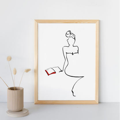 Frauen und Bücher Nr. 9-Kunstdruck-JUDITH CLARA-30x40 cm (zartweiß) Papier 300g-one-line-art