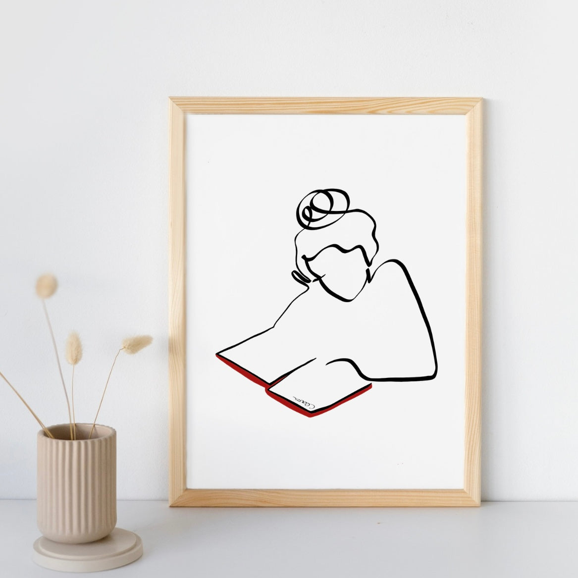 Frauen und Bücher Nr. 3-Kunstdruck-JUDITH CLARA-30x40 cm (zartweiß) Papier 300g-one-line-art