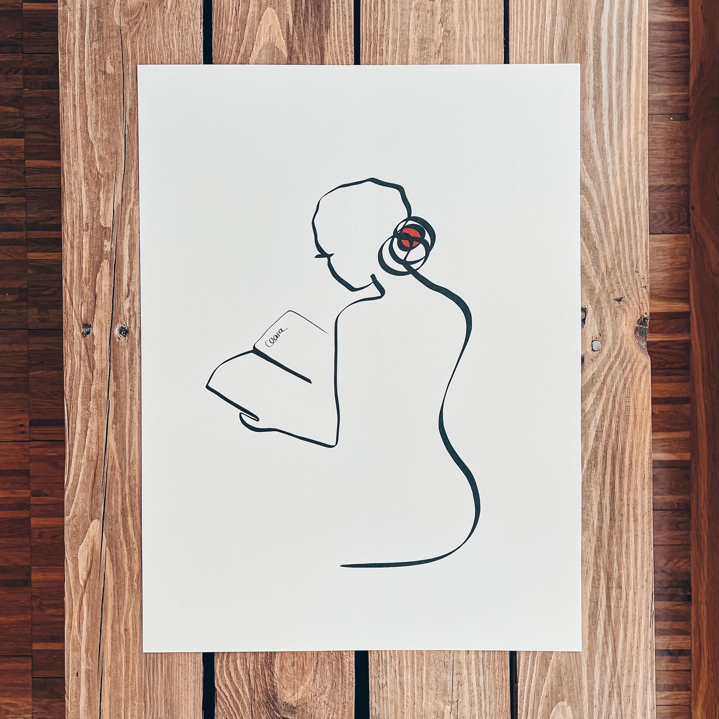 Frauen und Bücher Nr. 4-Kunstdruck-JUDITH CLARA-30x40 cm *Limited* (creme weiß) Papier 300g-one-line-art